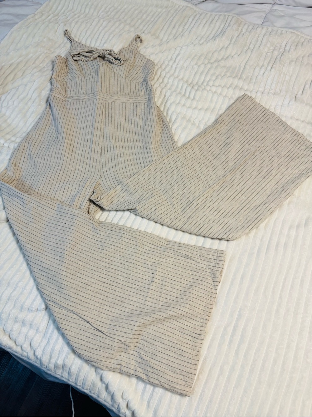 Japna Striped Linen Blend Wide Leg Jumpsuit Size L